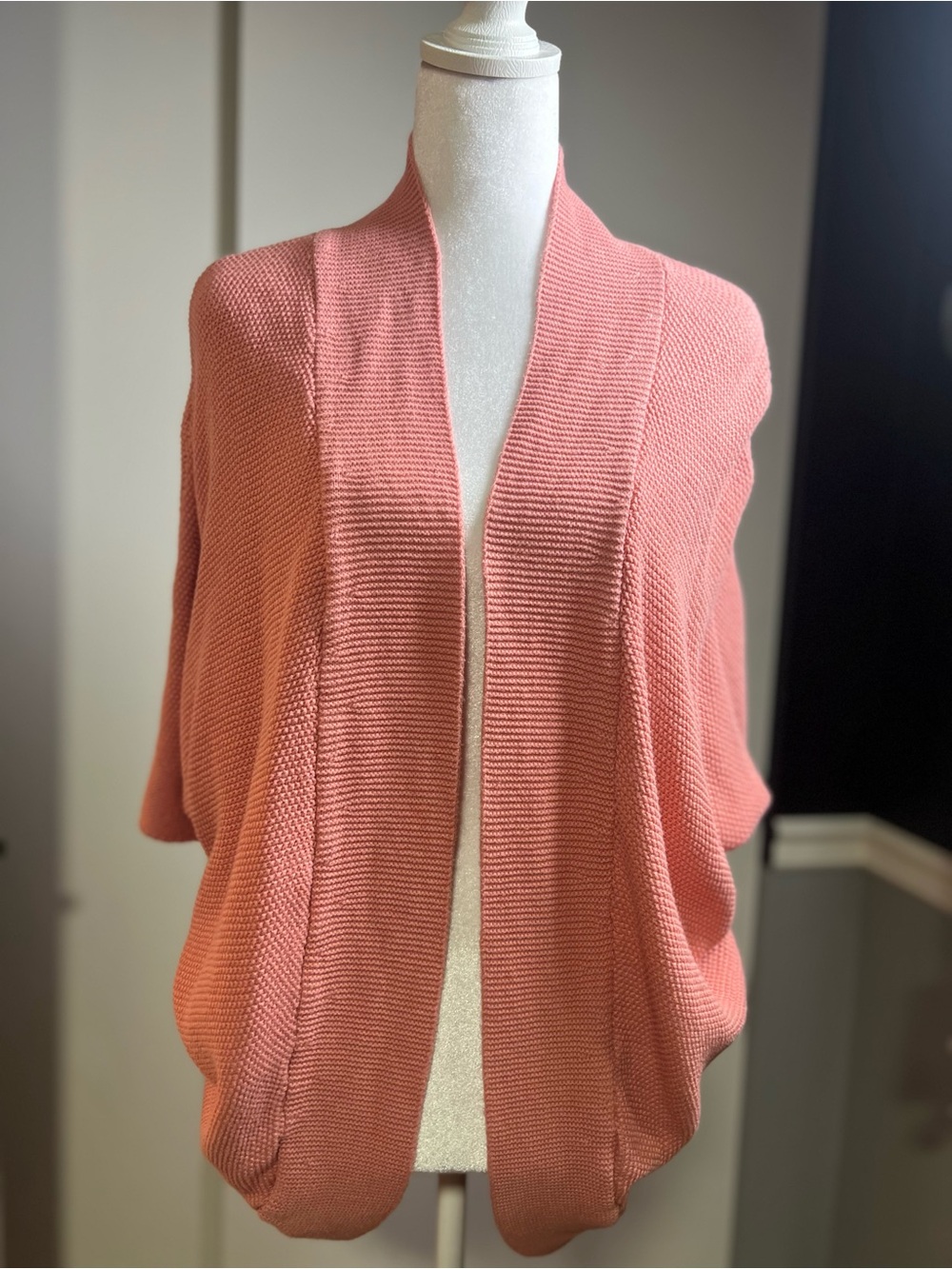 AB Studio Open-Front Chunky Knit Cardigan - Coral